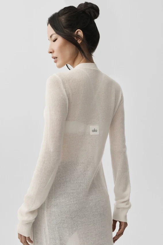 Cardigan lungo in cashmere trasparente - Avorio