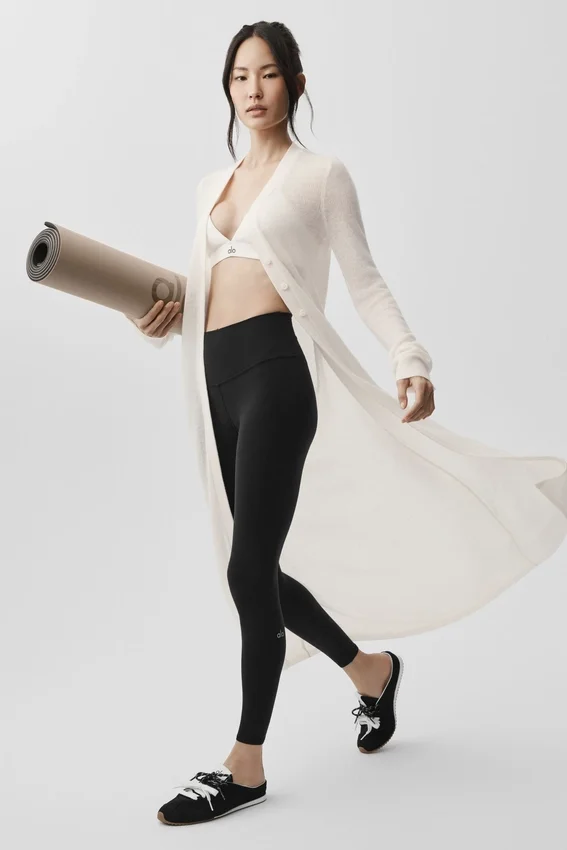 Cardigan lungo in cashmere trasparente - Avorio