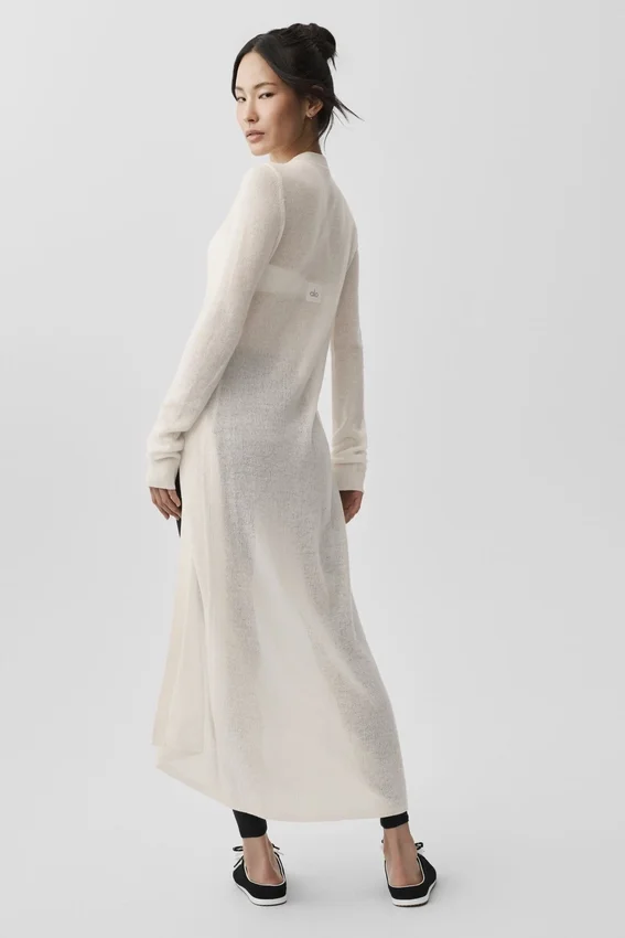 Cardigan lungo in cashmere trasparente - Avorio