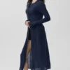 Cardigan lungo in cashmere trasparente - Blu navy