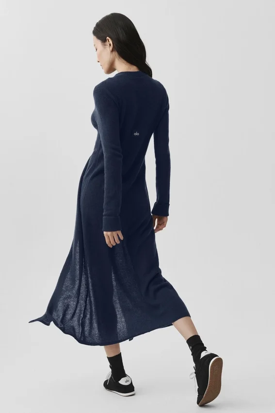 Cardigan lungo in cashmere trasparente - Blu navy