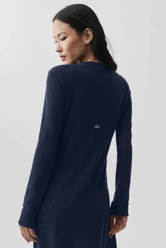 Cardigan lungo in cashmere trasparente - Blu navy