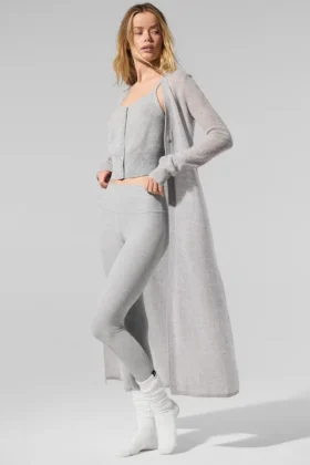 Cardigan lungo in cashmere trasparente - Grigio melange atletico