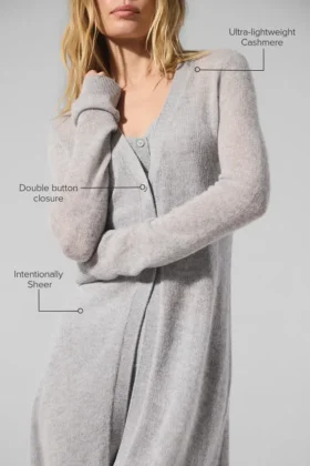 Cardigan lungo in cashmere trasparente – Grigio melange atletico