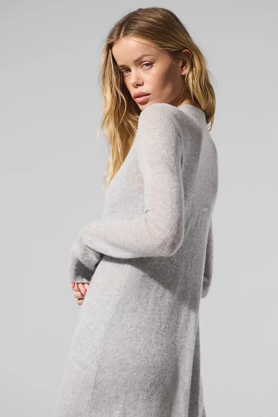 Cardigan lungo in cashmere trasparente - Grigio melange atletico