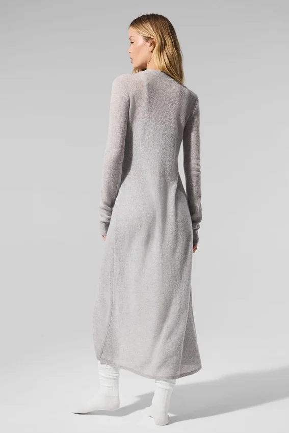 Cardigan lungo in cashmere trasparente - Grigio melange atletico
