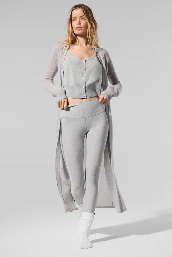 Cardigan lungo in cashmere trasparente - Grigio melange atletico