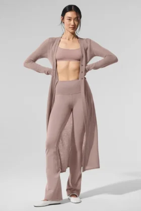 Cardigan lungo in cashmere trasparente - Grigio talpa