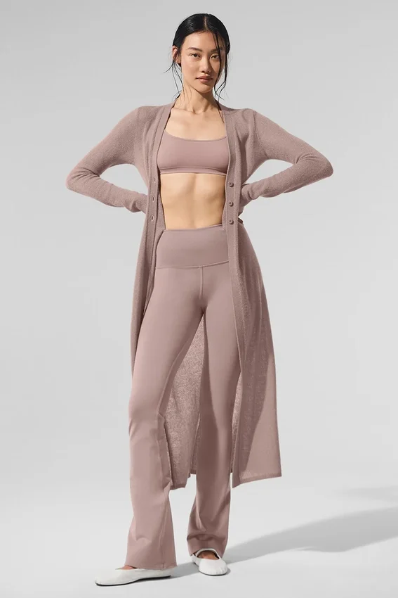 Cardigan lungo in cashmere trasparente - Grigio talpa