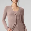 Cardigan lungo in cashmere trasparente - Grigio talpa