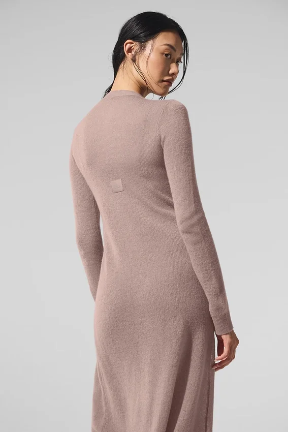 Cardigan lungo in cashmere trasparente - Grigio talpa