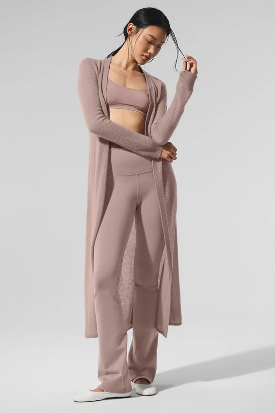 Cardigan lungo in cashmere trasparente - Grigio talpa