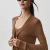 Cardigan lungo in cashmere trasparente - Marrone baciato dal sole