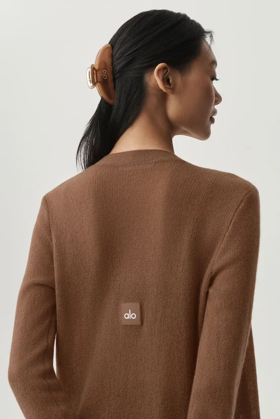 Cardigan lungo in cashmere trasparente - Marrone baciato dal sole