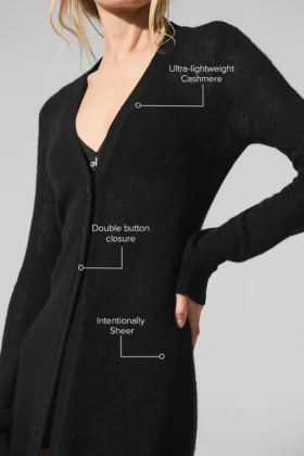 Cardigan lungo in cashmere trasparente – Nero