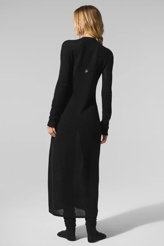 Cardigan lungo in cashmere trasparente - Nero