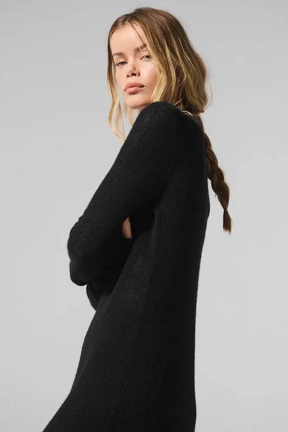 Cardigan lungo in cashmere trasparente - Nero