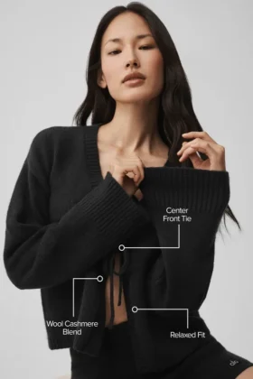 Cardigan New Class in lana e cashmere con cravatta – Nero