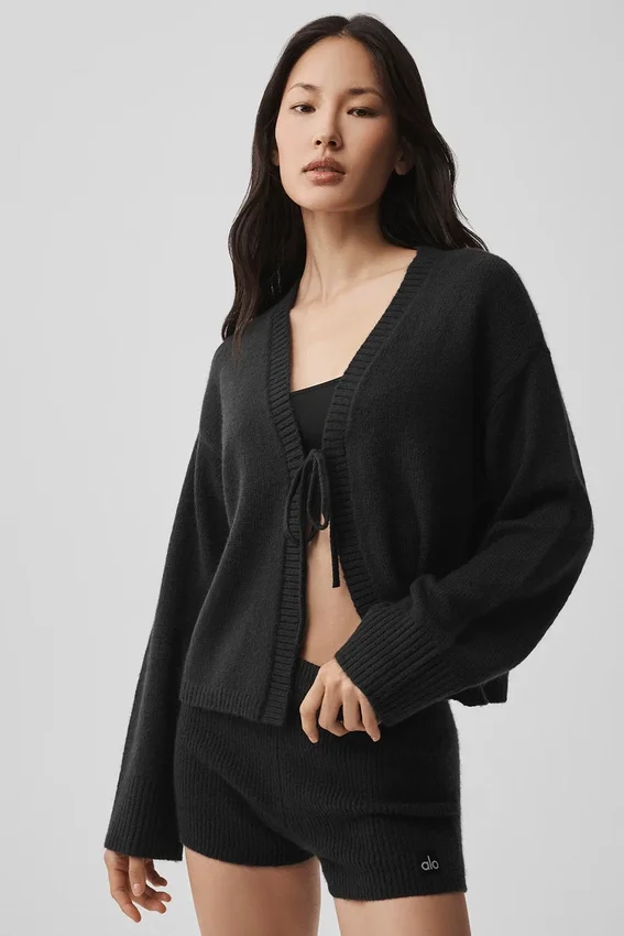 Cardigan New Class in lana e cashmere con cravatta - Nero