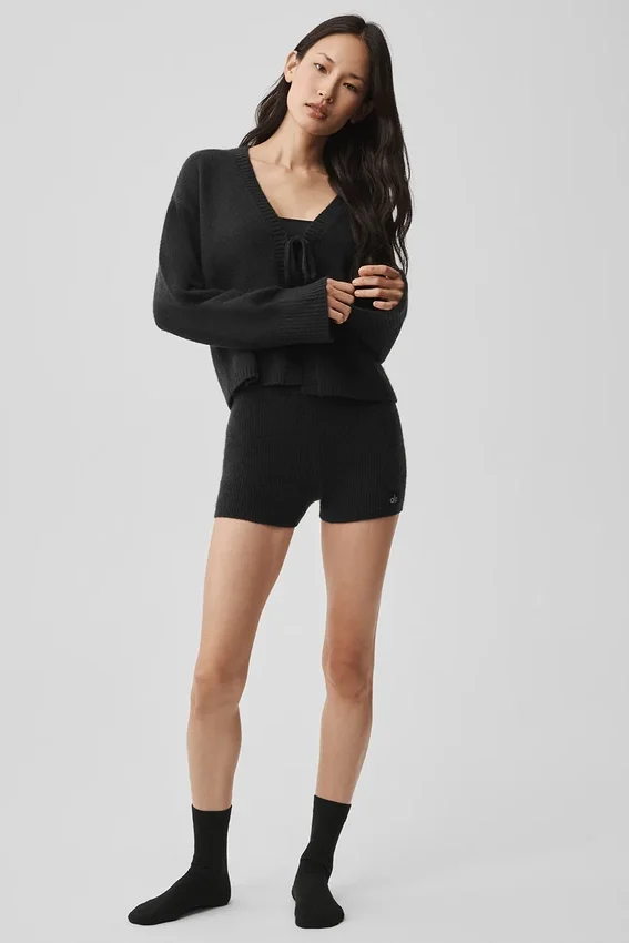 Cardigan New Class in lana e cashmere con cravatta - Nero