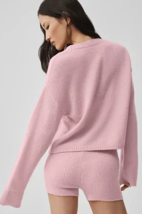 Cardigan New Class in misto lana e cashmere con chiusura a laccio – Rosa vintage