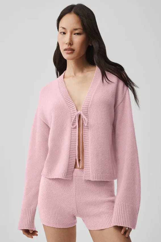 Cardigan New Class in misto lana e cashmere con chiusura a laccio - Rosa vintage