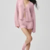 Cardigan New Class in misto lana e cashmere con chiusura a laccio - Rosa vintage