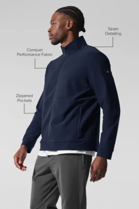 Conquer Max con collo alto e zip integrale – Blu navy