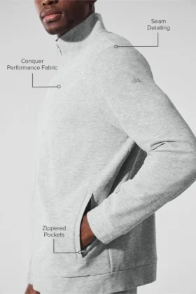 Conquer Max con collo alto e zip integrale – Grigio melange atletico