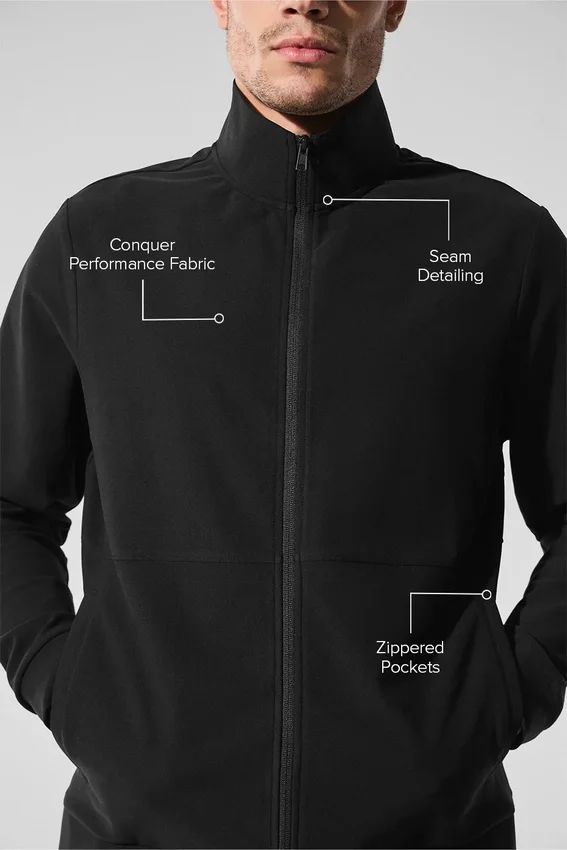 Conquer Max con collo alto e zip integrale - Nero