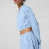 Copricostume corto e leggero con zip integrale - Blu conchiglia