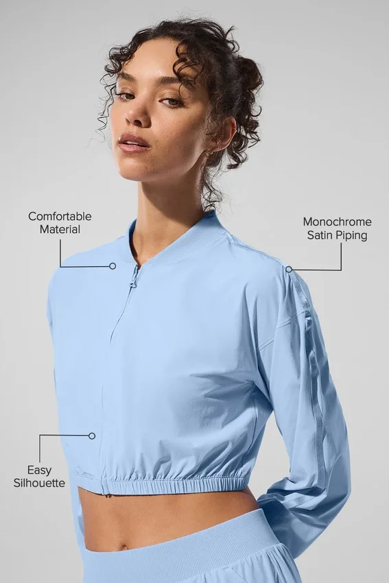 Copricostume corto e leggero con zip integrale - Blu conchiglia