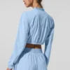 Copricostume corto e leggero con zip integrale - Blu conchiglia
