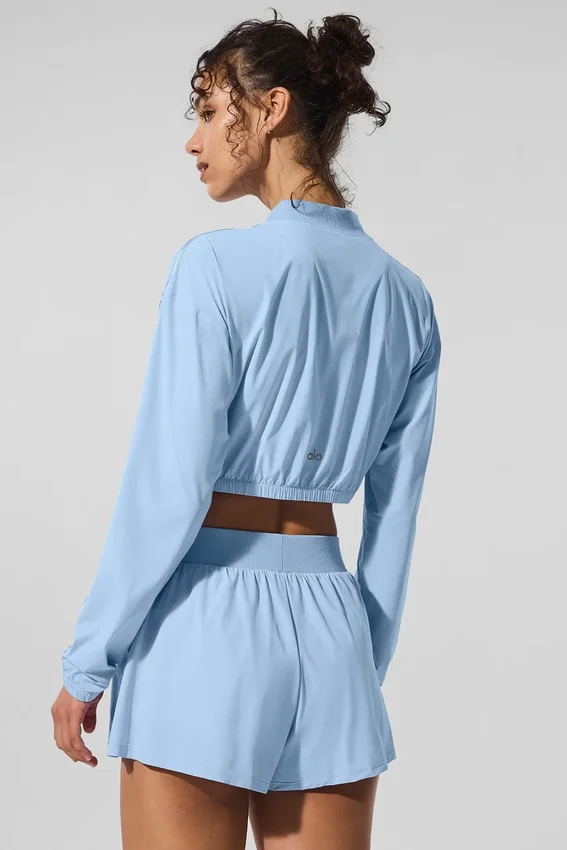 Copricostume corto e leggero con zip integrale - Blu conchiglia