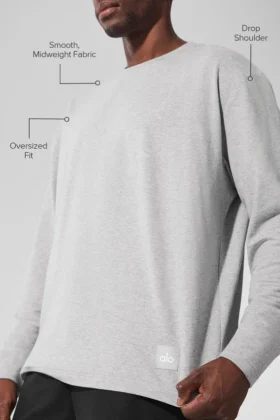 Double Take con maniche lunghe e collo rotondo – Grigio melange atletico