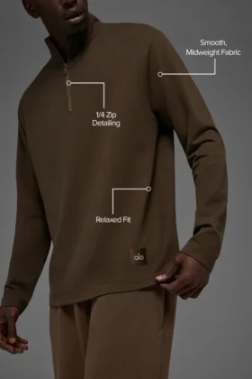 Double Take con maniche lunghe e zip a 1/4 – Espresso
