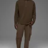 Double Take con maniche lunghe e zip a 1/4 - Espresso