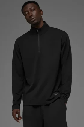 Double Take con maniche lunghe e zip a 1/4 - Nero