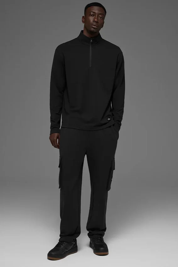 Double Take con maniche lunghe e zip a 1/4 - Nero