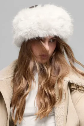 Fasce per capelli Wintersun in pelliccia sintetica opulenta - Avorio