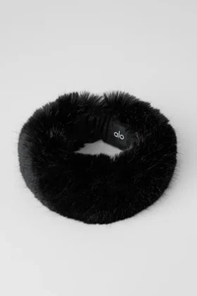 Fasce per capelli Wintersun in pelliccia sintetica opulenta – Nero