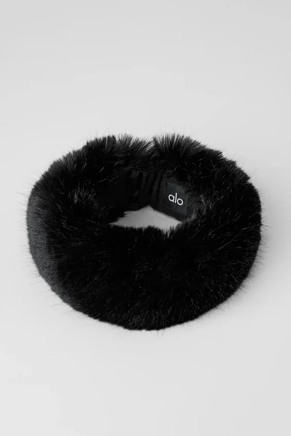 Fasce per capelli Wintersun in pelliccia sintetica opulenta - Nero