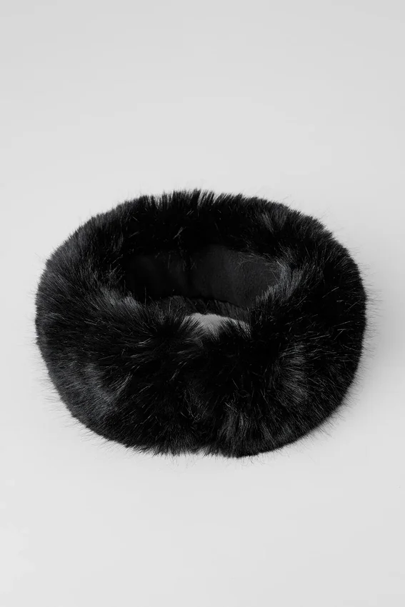 Fasce per capelli Wintersun in pelliccia sintetica opulenta - Nero
