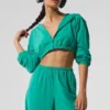 Felpa con cappuccio corta Breezy con zip integrale - Verde abete