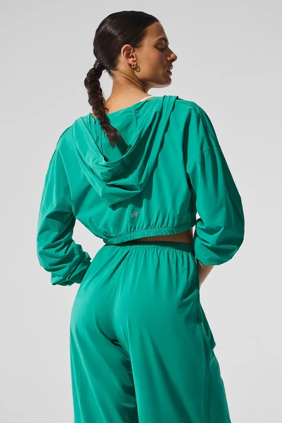 Felpa con cappuccio corta Breezy con zip integrale - Verde abete