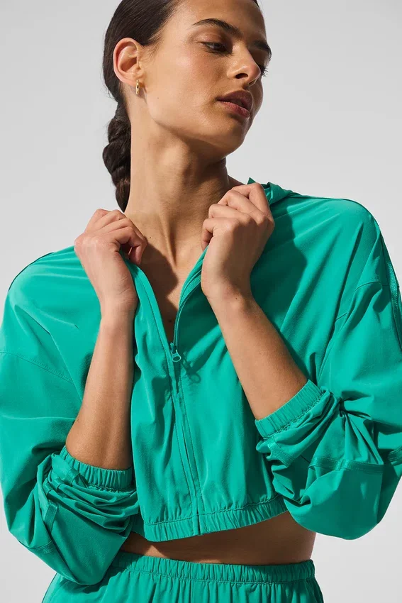 Felpa con cappuccio corta Breezy con zip integrale - Verde abete