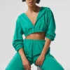 Felpa con cappuccio corta Breezy con zip integrale - Verde abete
