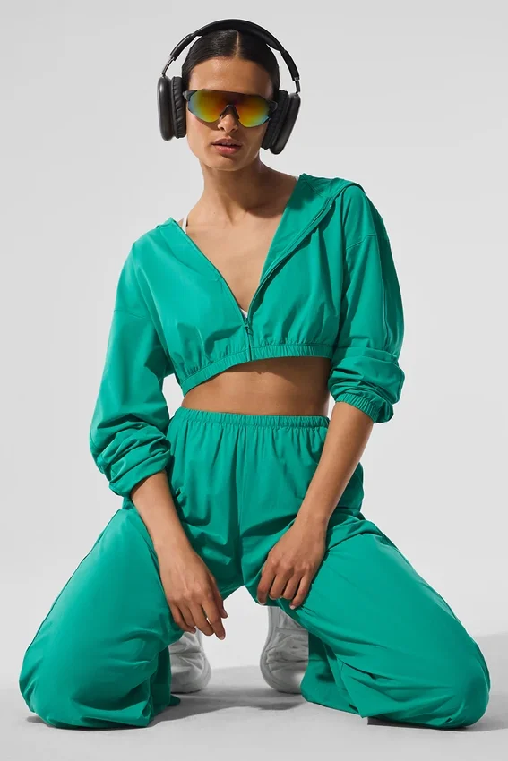 Felpa con cappuccio corta Breezy con zip integrale - Verde abete
