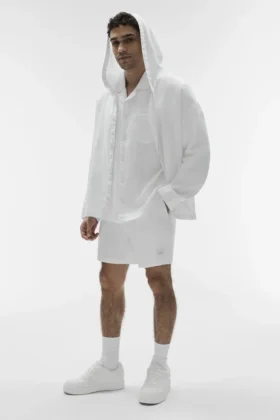 Felpa con cappuccio e bottoni Linen Days - Bianco