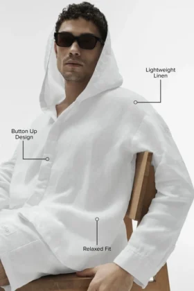 Felpa con cappuccio e bottoni Linen Days – Bianco